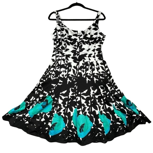 Nine West Sleeveless ALine Classic Fitted Bodice w/Boning Floral Border Dress 8 - Picture 1 of 16